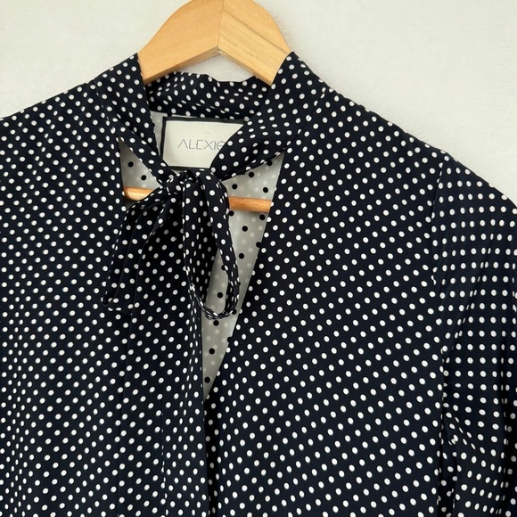 Alexis womens navy blue Noelle Polka-Dot Tie-Neck Slit Midi Dress size XS - Picture 13 of 13